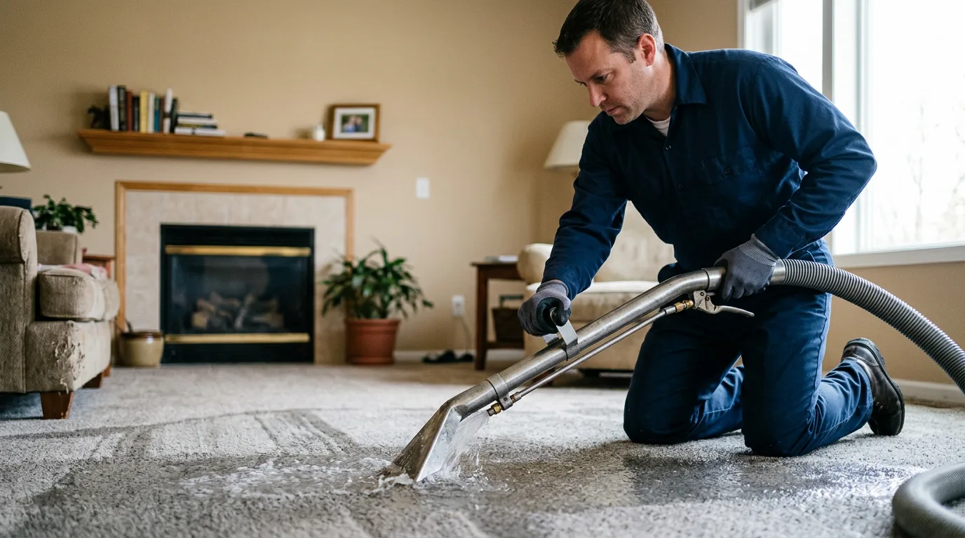 Water damage restoration technician working near Holley, NY